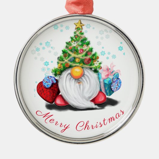 かわいいおもしろい格言とクリスマスツリーハット&ギフト メタルオーナメント (正面)