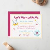 かわいいおもしろい歯の妖精の証明書ピンク色ポップ・アートの ノートカード (正面/裏面インサイチュ)