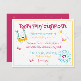 かわいいおもしろい歯の妖精の証明書ピンク色ポップ・アートの ノートカード