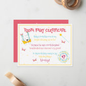 かわいいおもしろい歯の妖精の証明書ピーチカラーポップ・アートの ノートカード (正面/裏面インサイチュ)