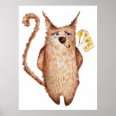 かわいいおもしろい水彩猫イラストレーション装飾品 ポスター (正面)