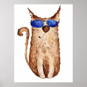 かわいいおもしろい水彩猫イラストレーション装飾品 ポスター (正面)