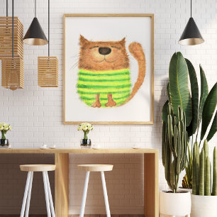 かわいいおもしろい水彩猫イラストレーション装飾品 ポスター