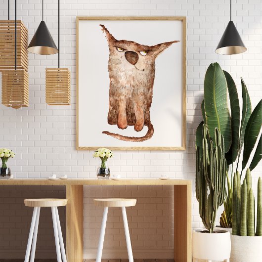 かわいいおもしろい水彩猫イラストレーション装飾品 ポスター