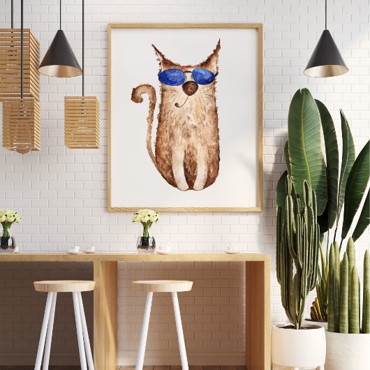 かわいいおもしろい水彩猫イラストレーション装飾品 ポスター