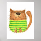 かわいいおもしろい水彩猫イラストレーション装飾品 ポスター (正面)