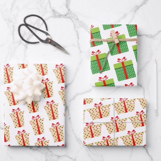 かわいいおもしろい水玉模様クリスマスプレゼントの箱のパターン ラッピングペーパーシート (正面)