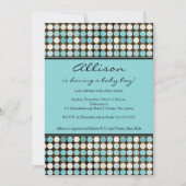 かわいいおもしろい水玉模様ブルー&ブラウンボーイシャワー 招待状 (正面)