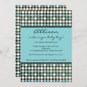 かわいいおもしろい水玉模様ブルー&ブラウンボーイシャワー 招待状 (正面/裏面)