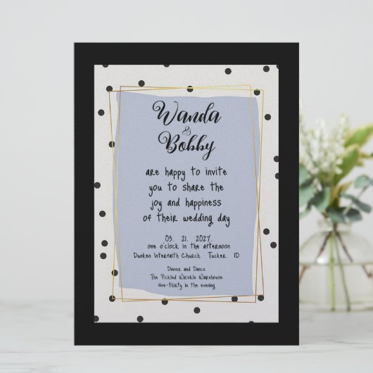 かわいいおもしろい水玉模様結婚式招待状 招待状 (スタンド正面)