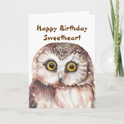 かわいいおもしろい水色フクロウの甘い誕生日 カード (正面)