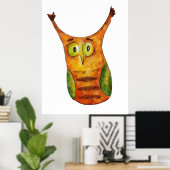 かわいいおもしろい水色フクロウ緑オレンジ ポスター (ホームオフィス)