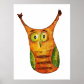 かわいいおもしろい水色フクロウ緑オレンジ ポスター (正面)