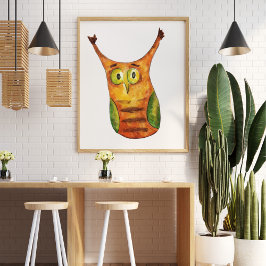 かわいいおもしろい水色フクロウ緑オレンジ ポスター