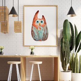 かわいいおもしろい水色フクロウ緑オレンジ ポスター