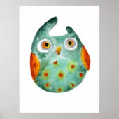 かわいいおもしろい水色フクロウ緑オレンジ ポスター (正面)