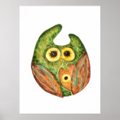 かわいいおもしろい水色フクロウ緑オレンジ ポスター (正面)