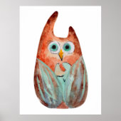 かわいいおもしろい水色フクロウ緑オレンジ ポスター (正面)