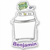 かわいいおもしろい洗濯機の漫画イラストレーション シール (正面)