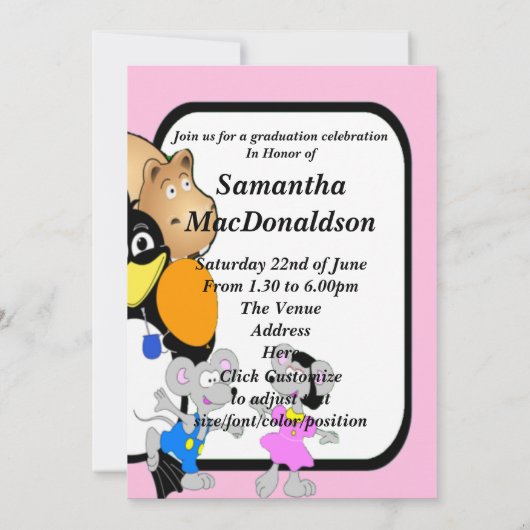 かわいいおもしろい漫画の写真卒業 招待状 (裏面)