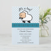 かわいいおもしろい漫画の羊の少年の赤ちゃんシャワー 招待状 (スタンド正面)