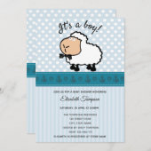 かわいいおもしろい漫画の羊の少年の赤ちゃんシャワー 招待状 (正面/裏面)