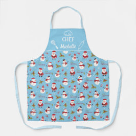 かわいいおもしろい漫画雪だるまサンタクロースのクリスマス エプロン