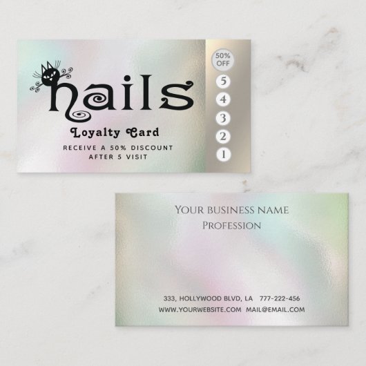 かわいいおもしろい爪、 ネイル猫ロゴロイヤリティカード ロイヤリティカード (正面/裏面)