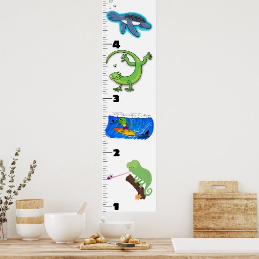 かわいいおもしろい爬虫類動物の漫画の成長チャート ポスター (キッチン)
