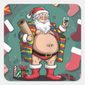 かわいいおもしろい父クリスマス スクエアシール (正面)