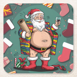かわいいおもしろい父クリスマス スクエアペーパーコースター