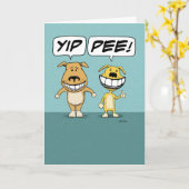 かわいいおもしろい犬ことわざおめでとう カード (黄色い花)