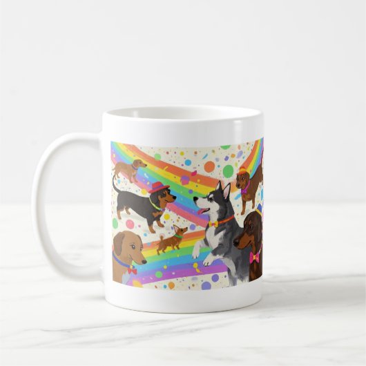 かわいいおもしろい犬と虹 コーヒーマグカップ (左)