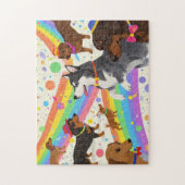 かわいいおもしろい犬と虹 ジグソーパズル (縦)