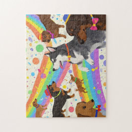 かわいいおもしろい犬と虹 ジグソーパズル