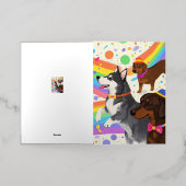 かわいいおもしろい犬と虹 箔グリーティングカード (外側レイダウン)