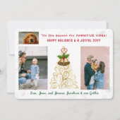 かわいいおもしろい犬猫ハッピーホリデー3枚エレガント シーズンカード (正面)