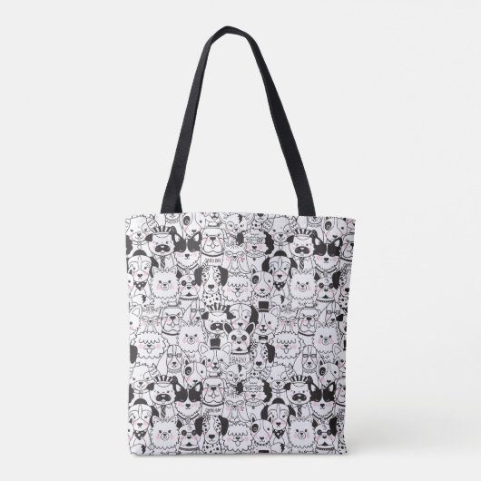 かわいいおもしろい犬白黒アニマル柄 トートバッグ (裏面)
