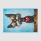 かわいいおもしろい犬&赤いハート&ゴーグルBW9デクページ 薄葉紙 (正面)