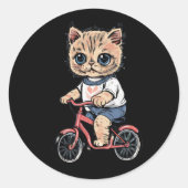 かわいいおもしろい猫が服を着て自転車に乗る ラウンドシール (正面)