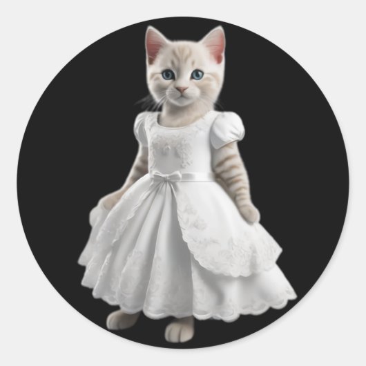 かわいいおもしろい猫が着ている ラウンドシール (正面)