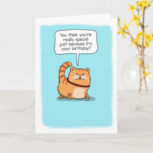 かわいいおもしろい猫とて特別誕生日 カード (黄色い花)