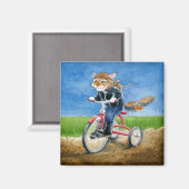 かわいいおもしろい猫とマウス乗り三輪磁石 マグネット (正面/裏面)