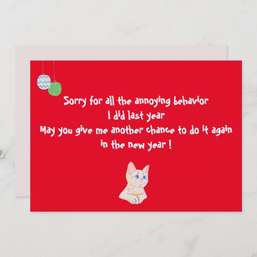 かわいいおもしろい猫の新年の願い シーズンカード (正面/裏面)