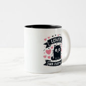 かわいいおもしろい猫の毛はどこでも愛している ツートーンマグカップ (正面右)