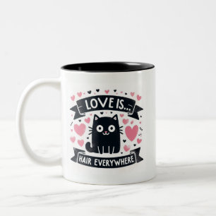 かわいいおもしろい猫の毛はどこでも愛している ツートーンマグカップ