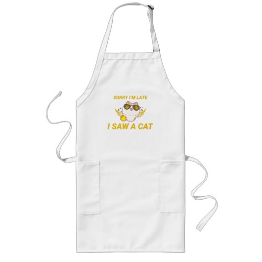 かわいいおもしろい猫 |遅くなってごめんなさい、猫を見かけました ロングエプロン (正面)