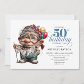 かわいいおもしろい男性の50歳の誕生日 カートゥーン ユーモア スタイル 招待状 (正面)