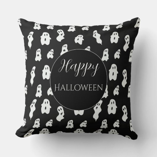 かわいいおもしろい白黒ハッピー幽霊 クッション (正面)