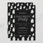 かわいいおもしろい白黒ハッピー幽霊 招待状 (正面/裏面)